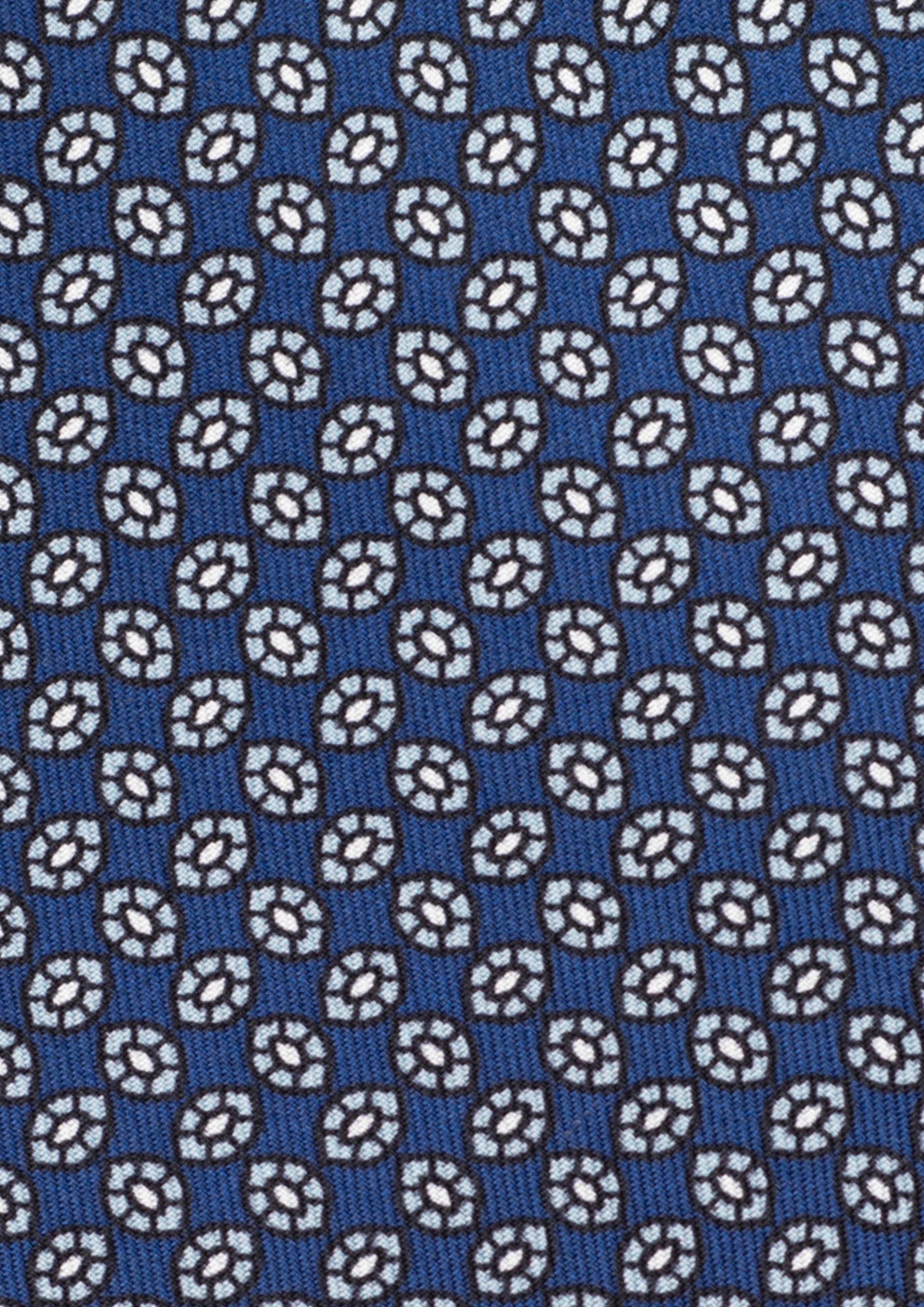 Cravate en twill 100% soie, ornée d'un motif de barquettes blanches sur fond bleu