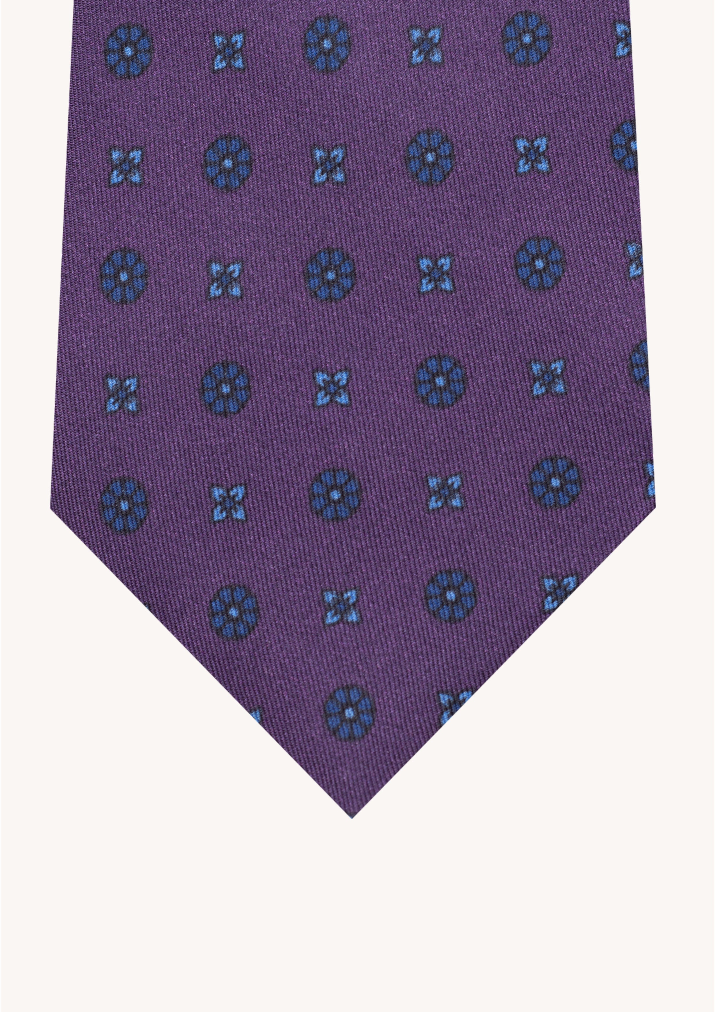 Cravate en twill 100 % soie, ornée d'un motif de fleurs bleues sur fond violet