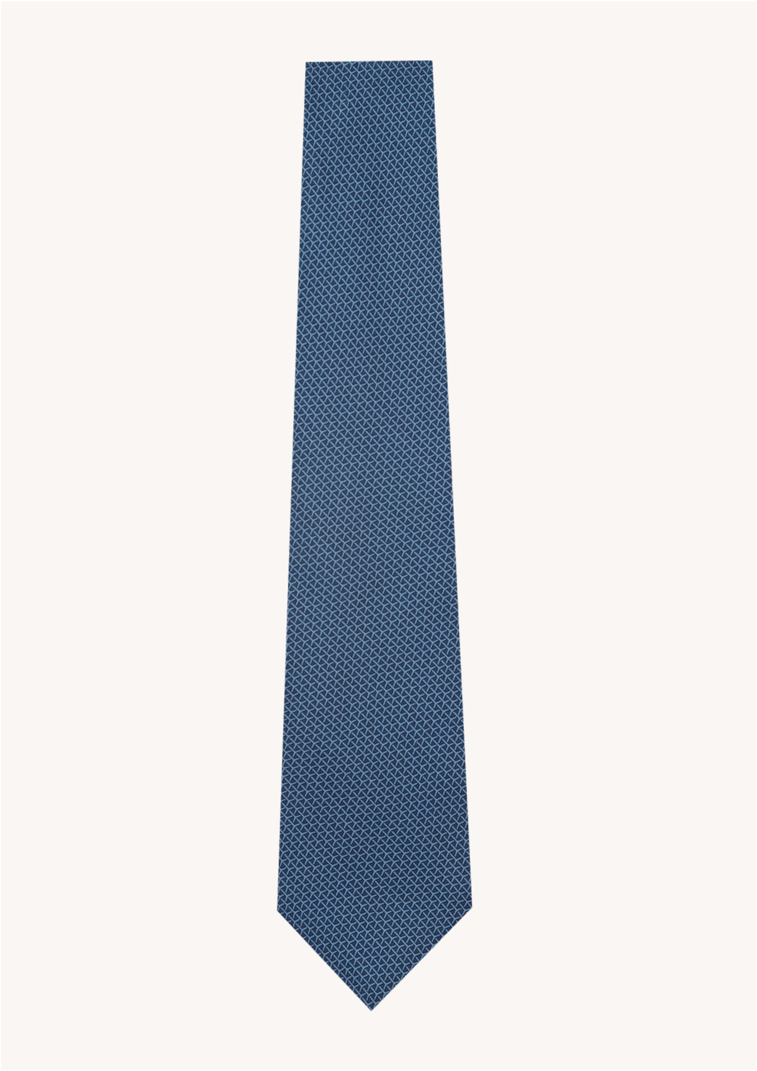 Cravate en twill 100% soie, ornée d'un motif géométrique bleu sur fond bleu