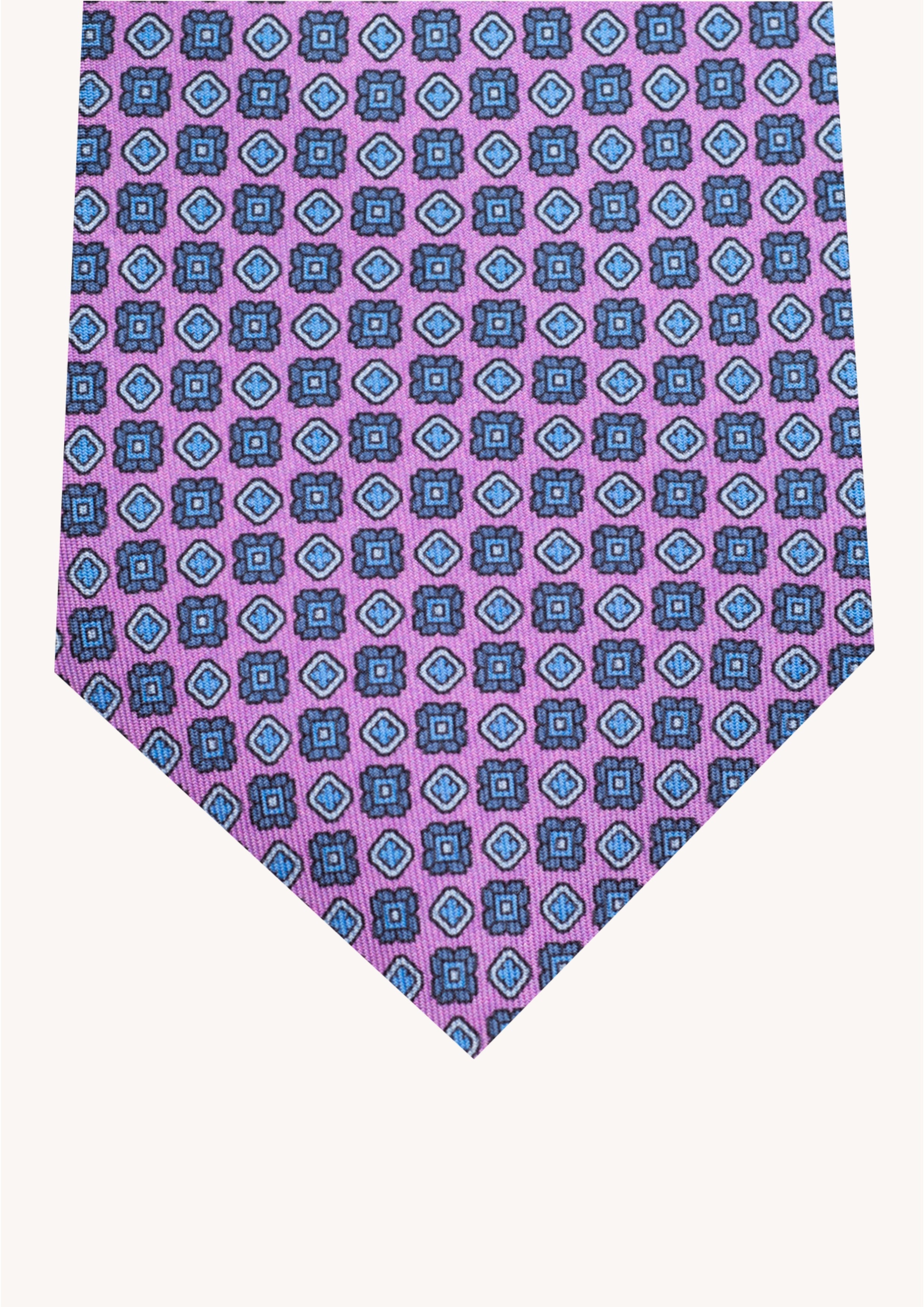 Cravate en twill 100% soie, ornée d'un motif de fleurs bleues sur fond violet