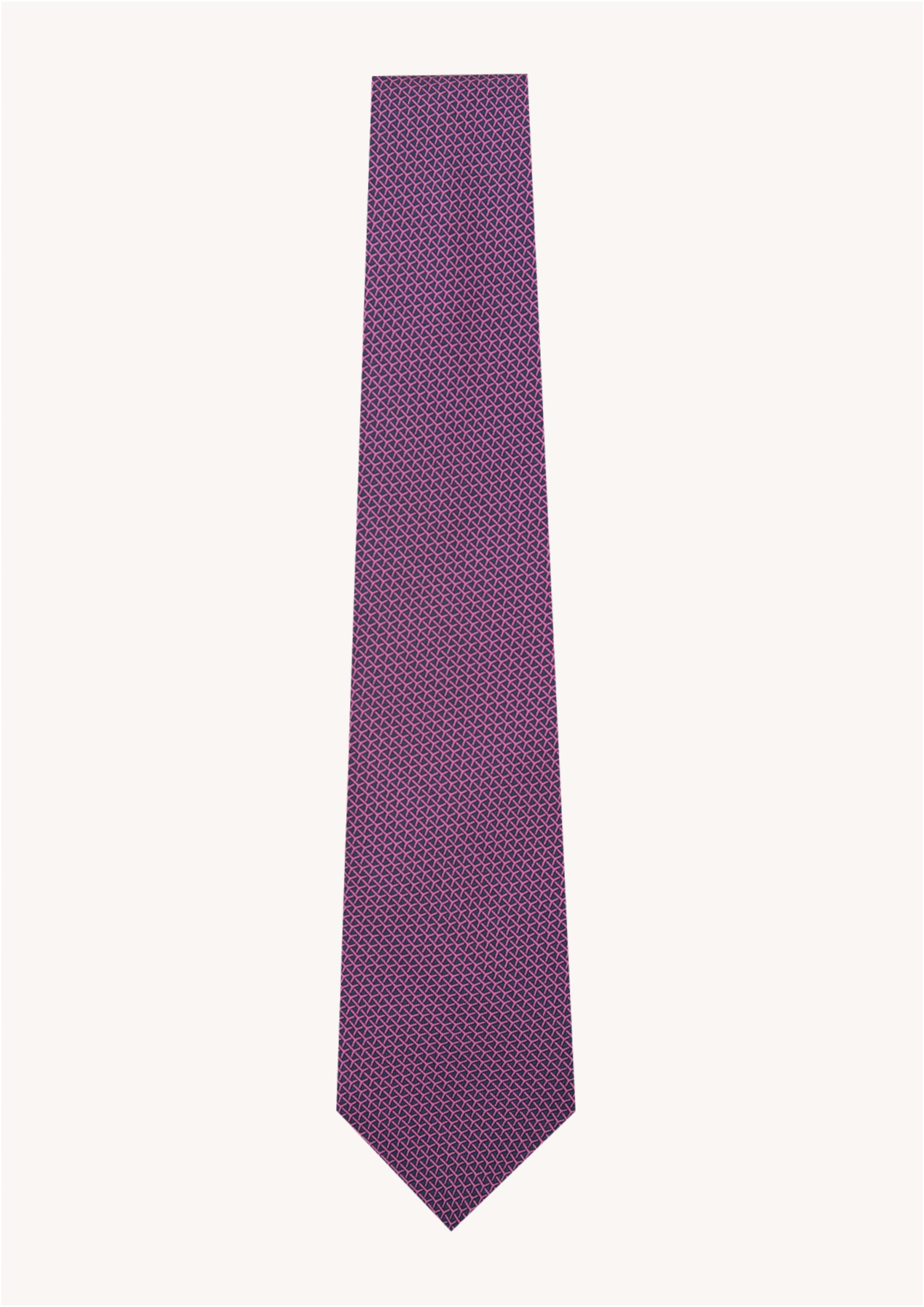 Cravate en twill 100% soie, ornée d'un motif géométrique rose sur fond violet