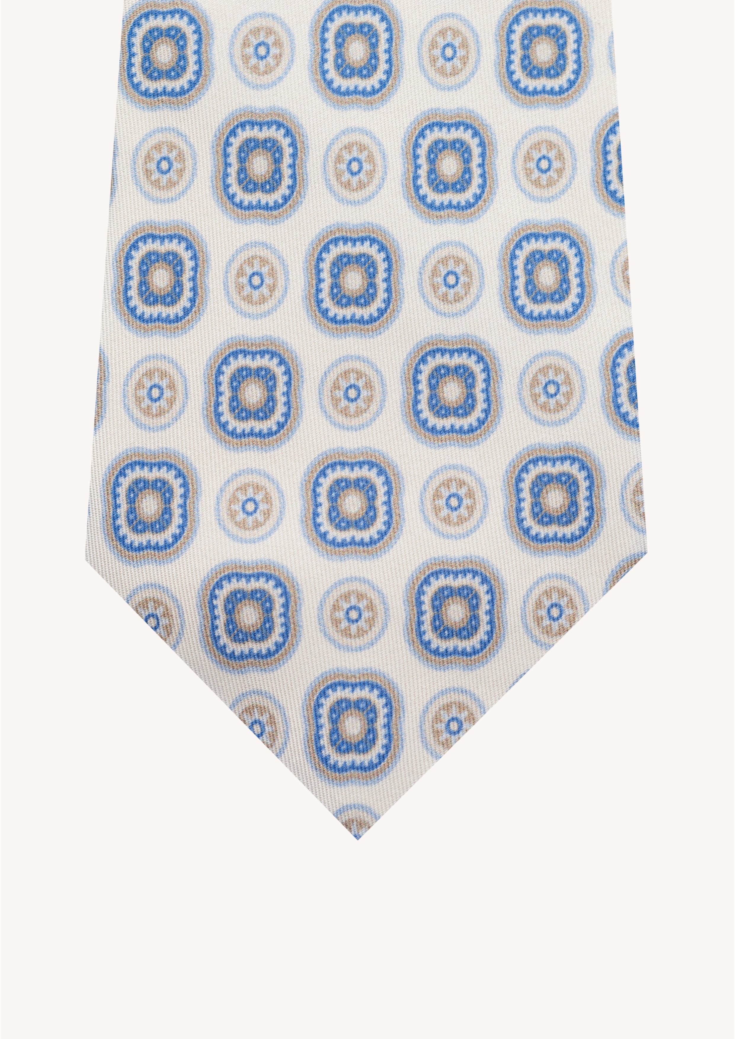 Cravate en twill 100% soie, ornée d'un motif de fleurs bleues sur fond blanc