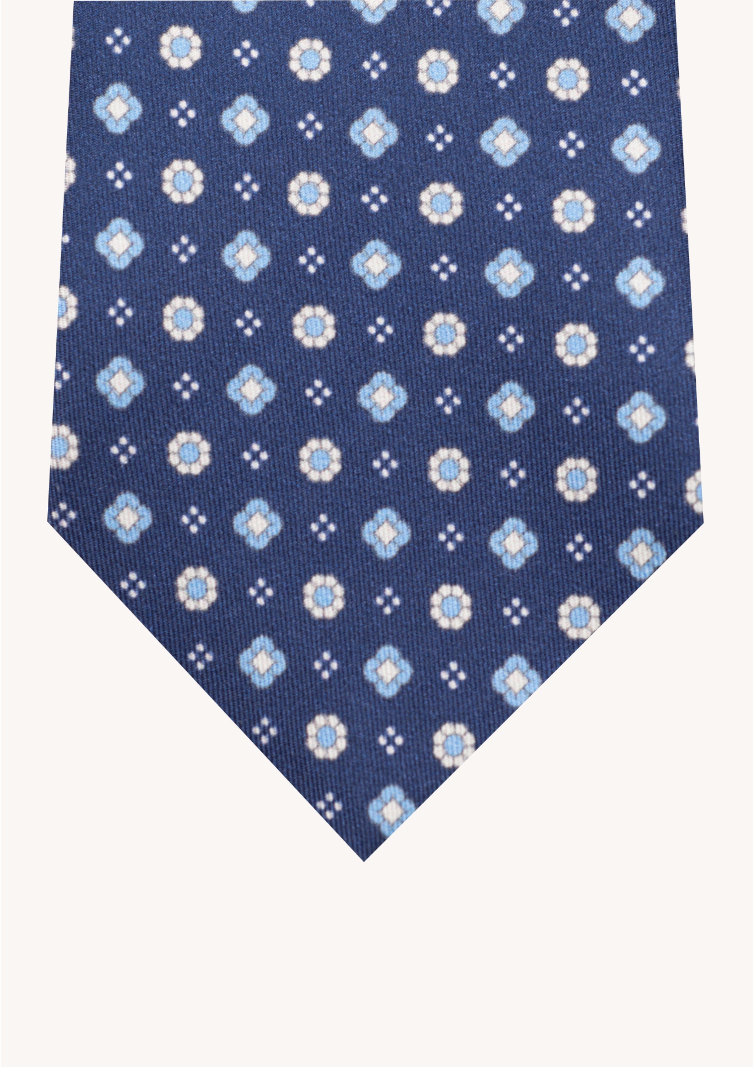 Cravate en twill de soie 100 %, ornée d'un motif de fleurs bleu et blanc sur fond bleu