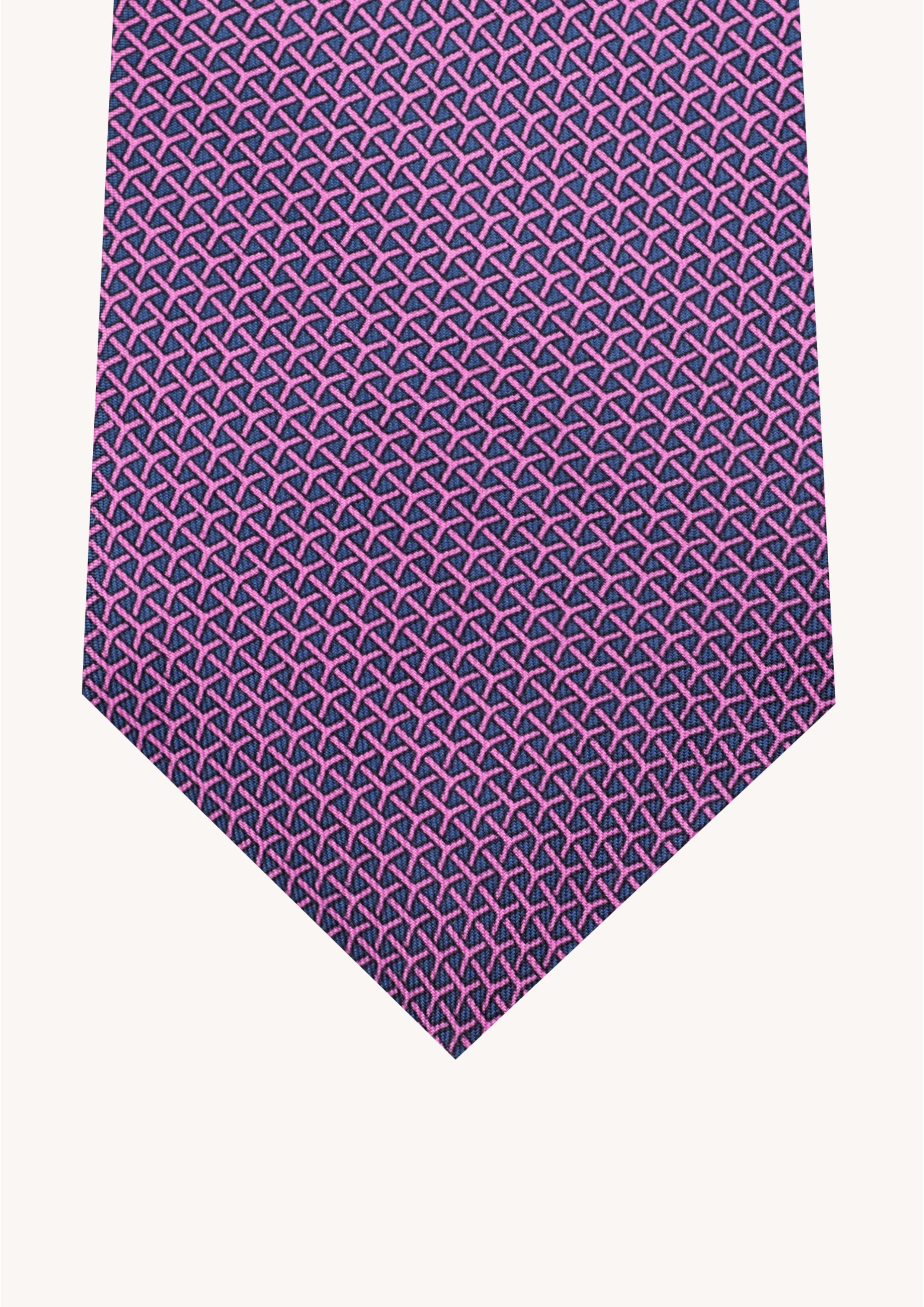 Cravate en twill 100% soie, ornée d'un motif géométrique rose sur fond violet